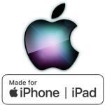 The apple logo and the made for iPhone and iPad MFi logo in text